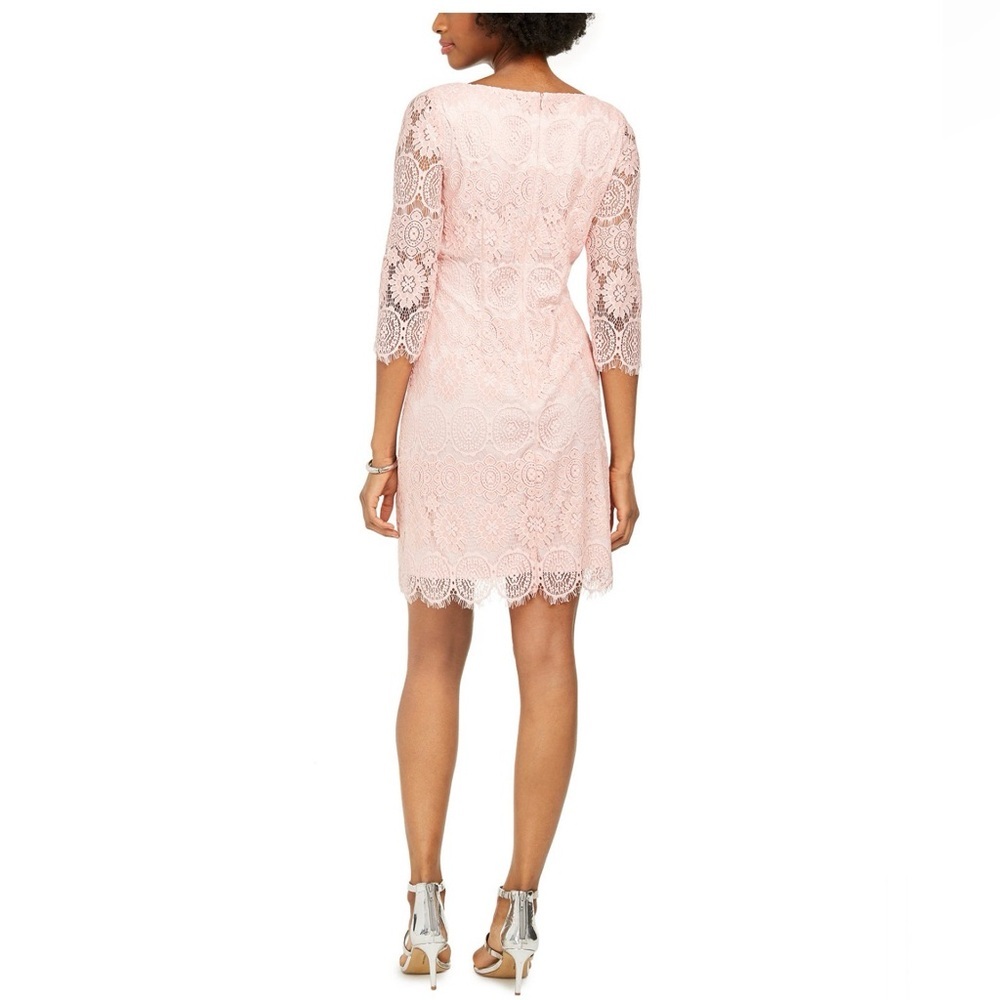 Jessica Howard Blush Pink Lace Dress 3/4 Sleeve Knee Length Size 12 - Picture 2 of 10